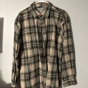 Carhartt Men's Casual Plaid Shirt - Beige and Blue